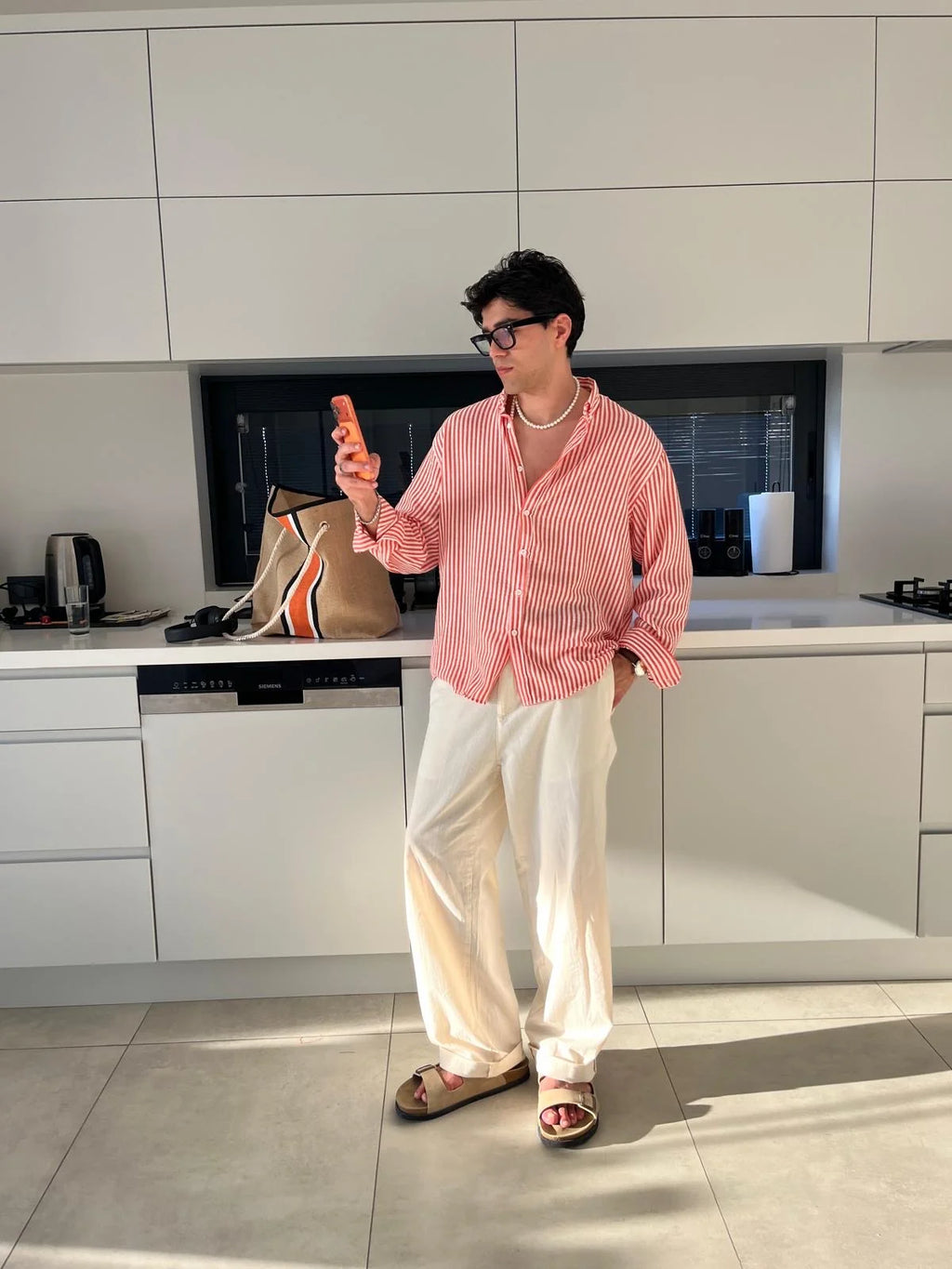 Orange Striped Linen Shirt