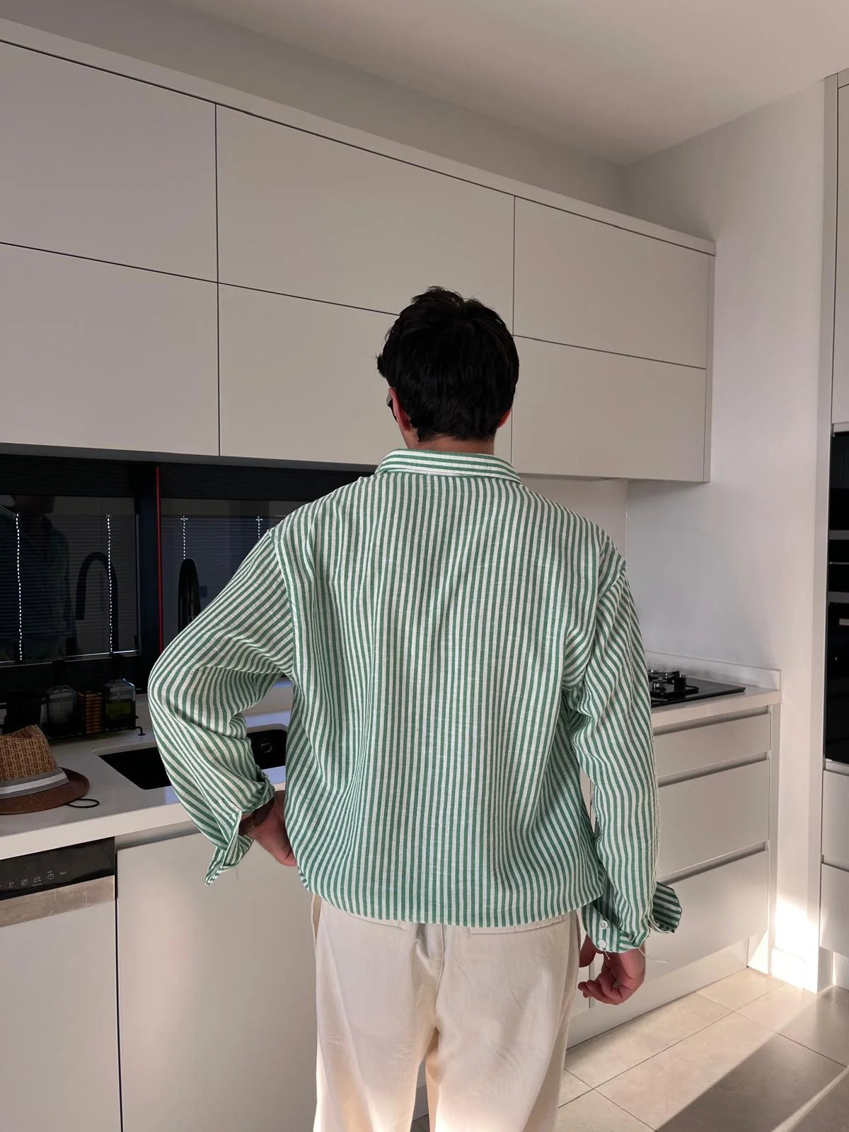 Green Striped Linen Shirt