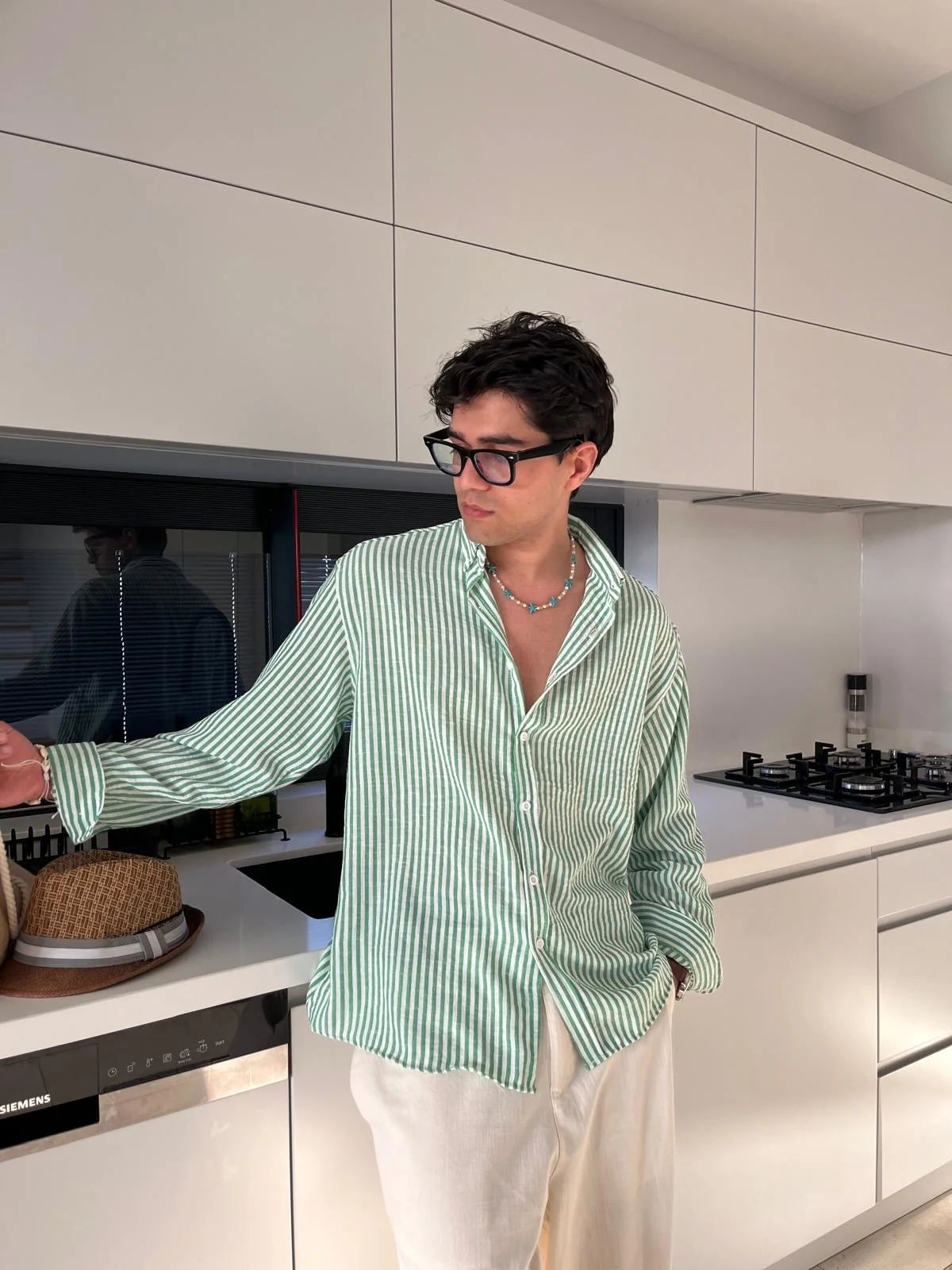 Green Striped Linen Shirt