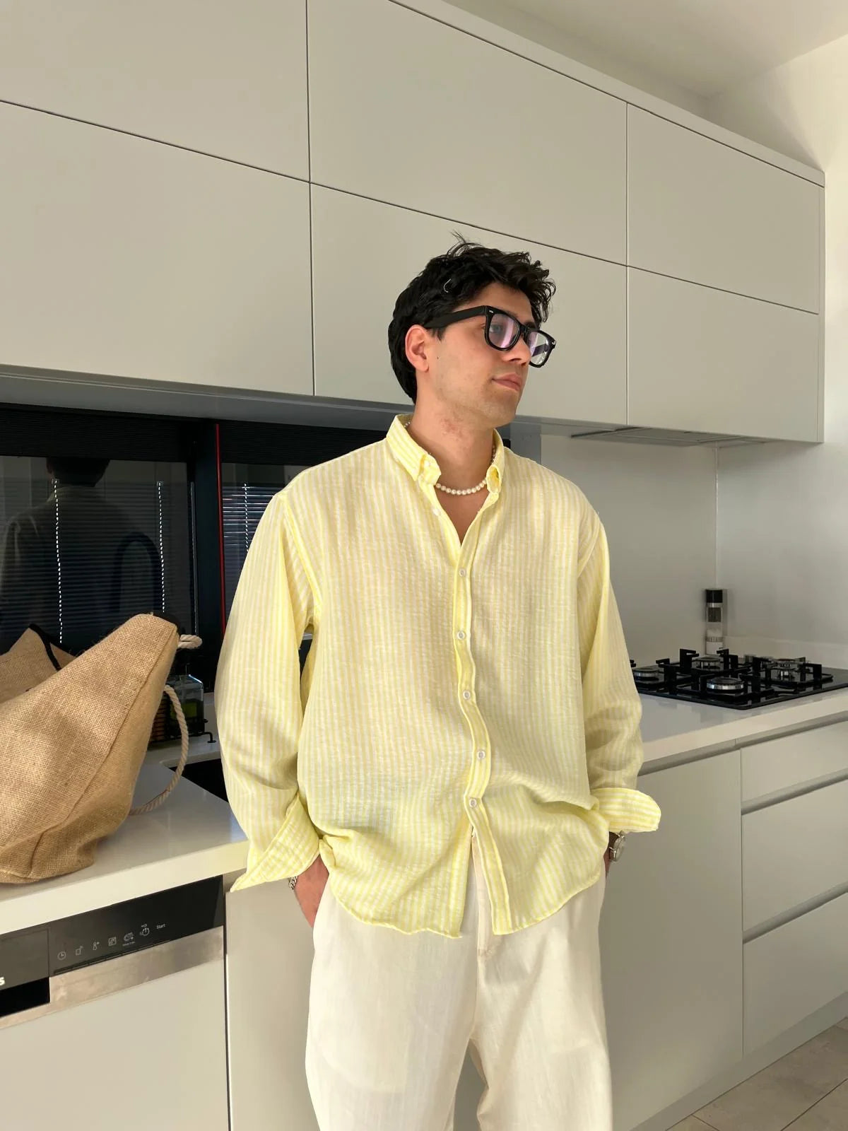 Yellow Striped Linen Shirt