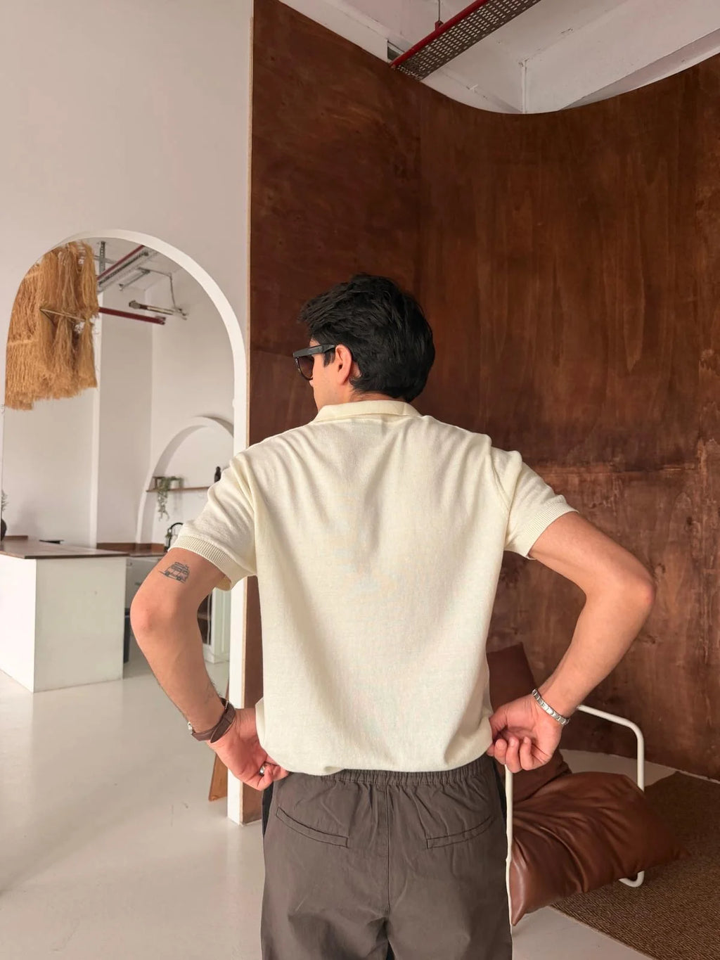 Polo Neck Beige Basic Knitwear T-Shirt