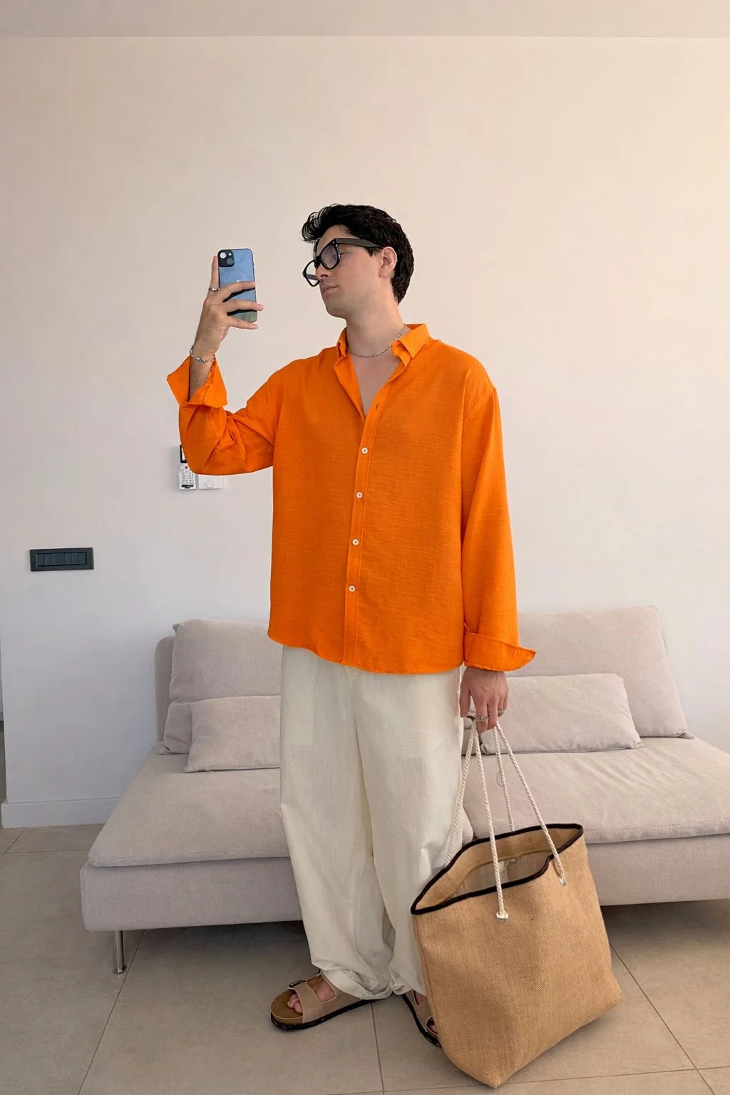 Orange Linen Shirt