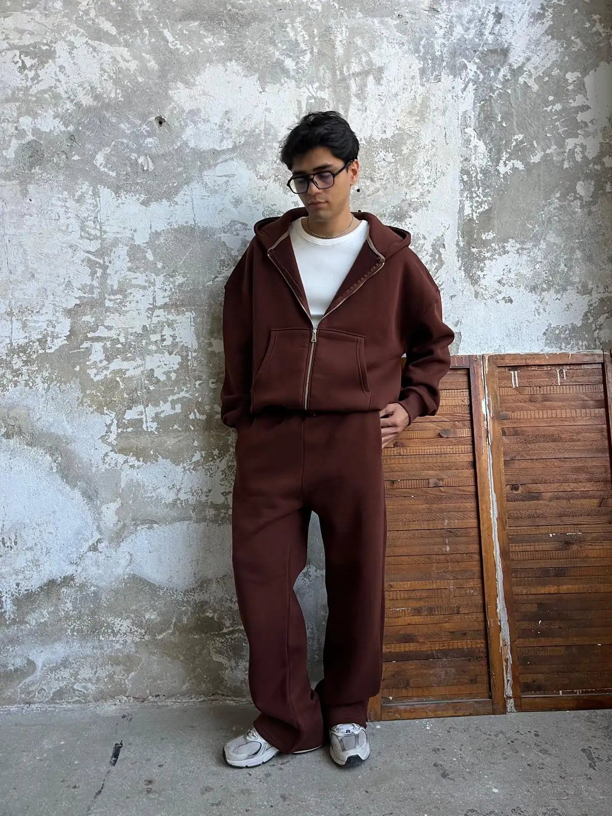 Brown Oversized Basic Full Zipper