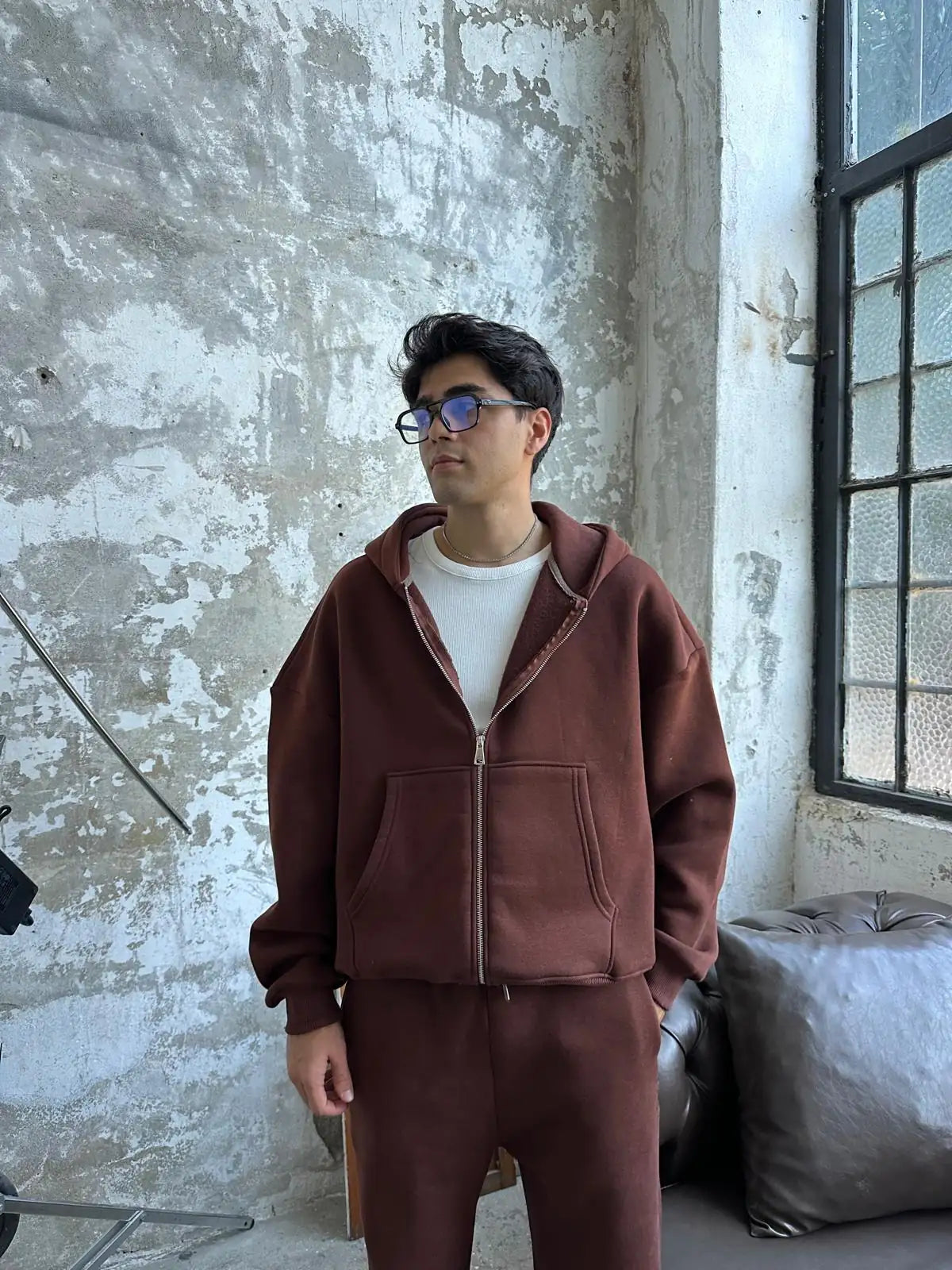 Brown Oversized Basic Full Zipper