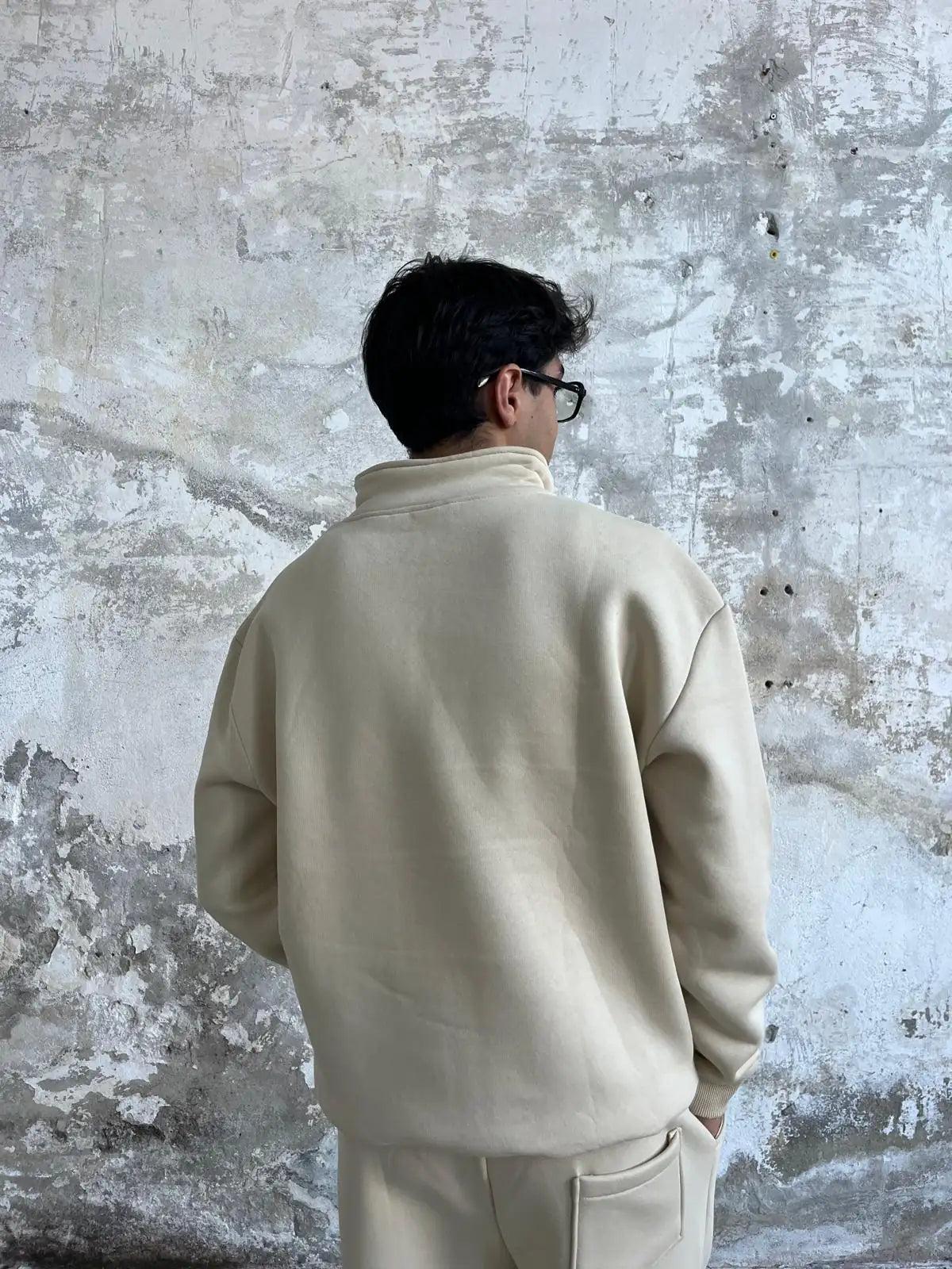 Beige Oversized Basic Half Zipper