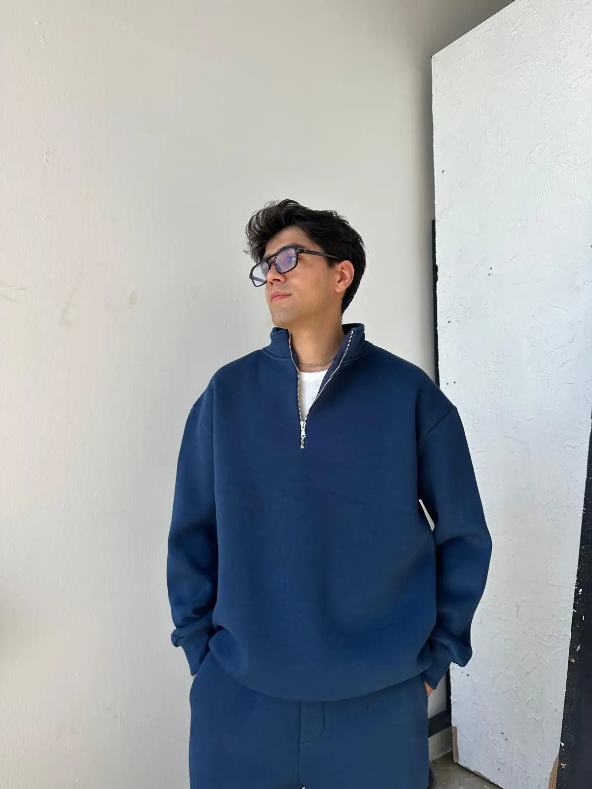 Indigo Oversized Basic Half Zipper