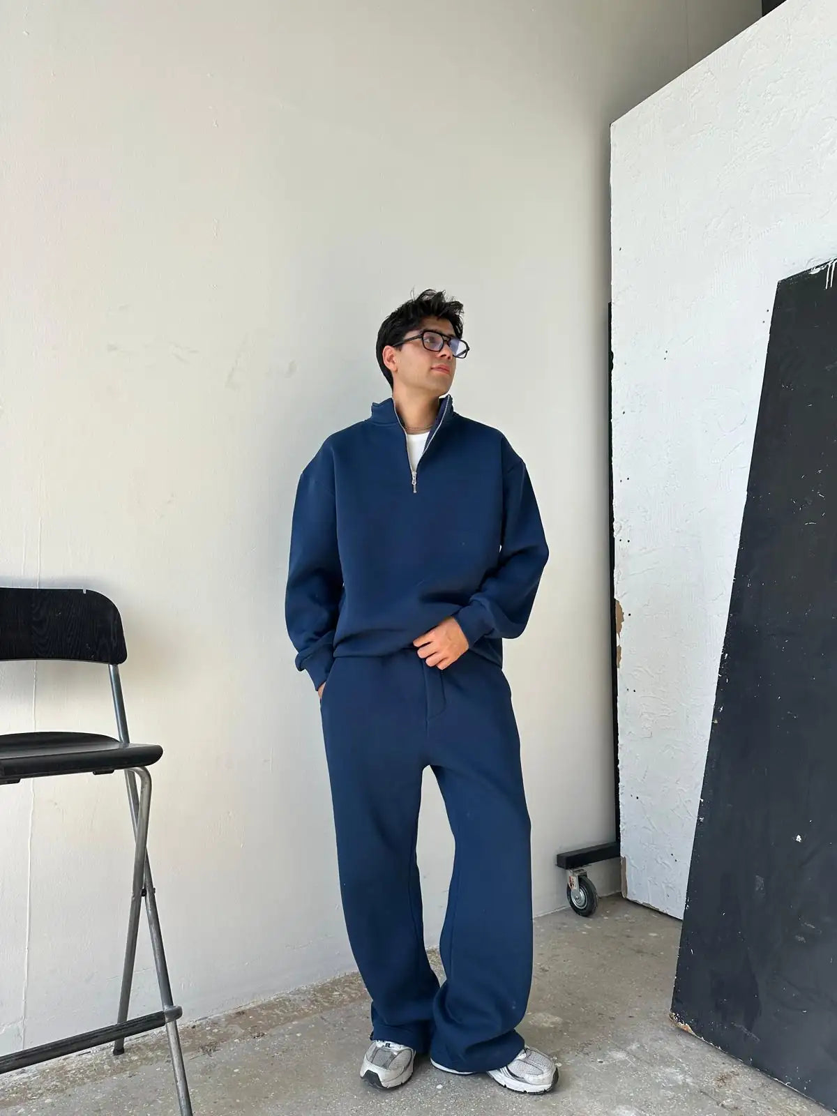 Indigo Oversized Basic Half Zipper