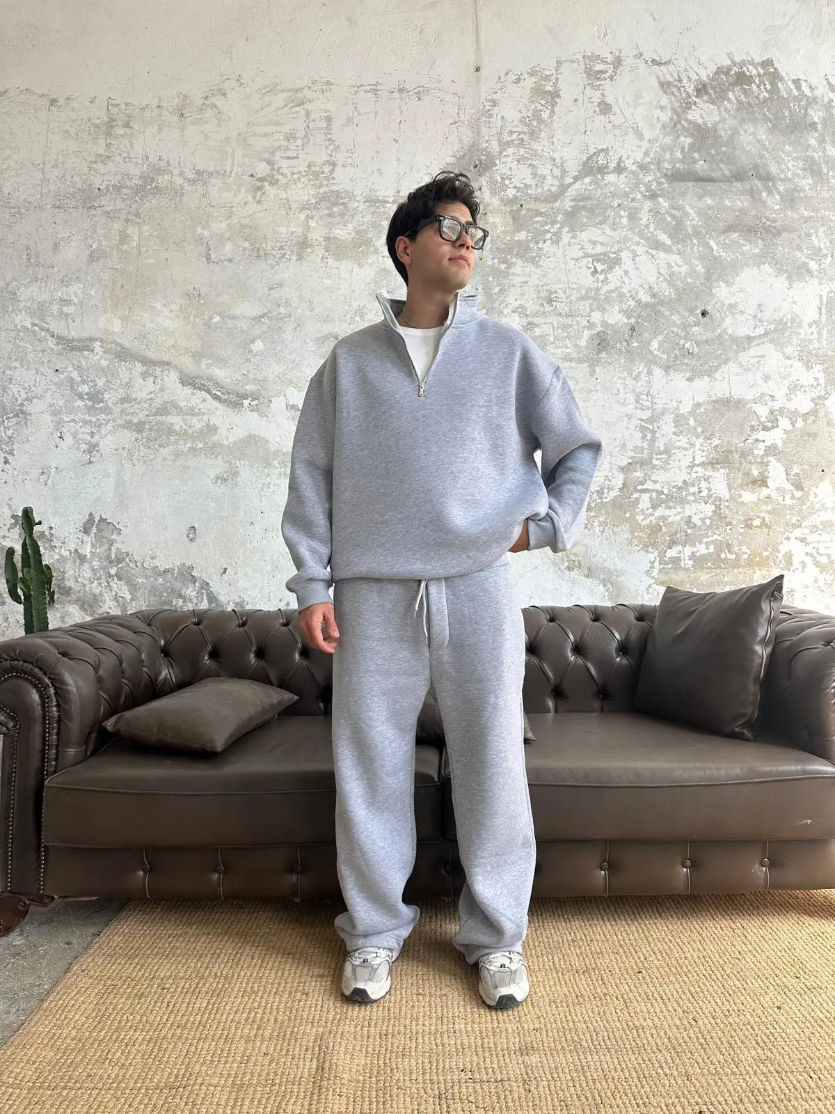 Essential Tracksuit Half Zipper/Sweatpants Set - Gray