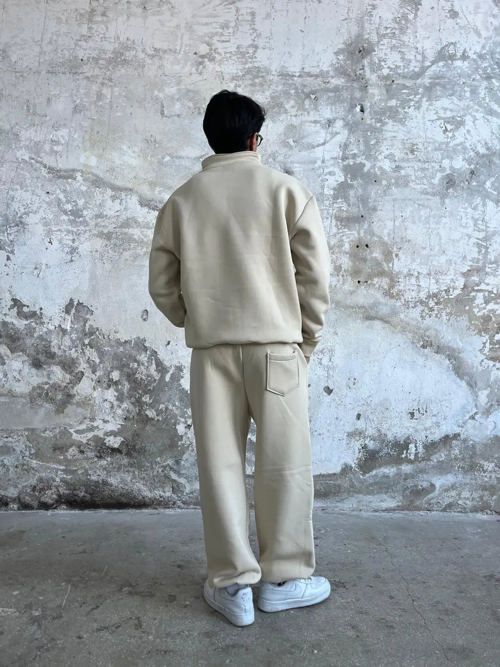 Beige Oversized Basic Half Zipper