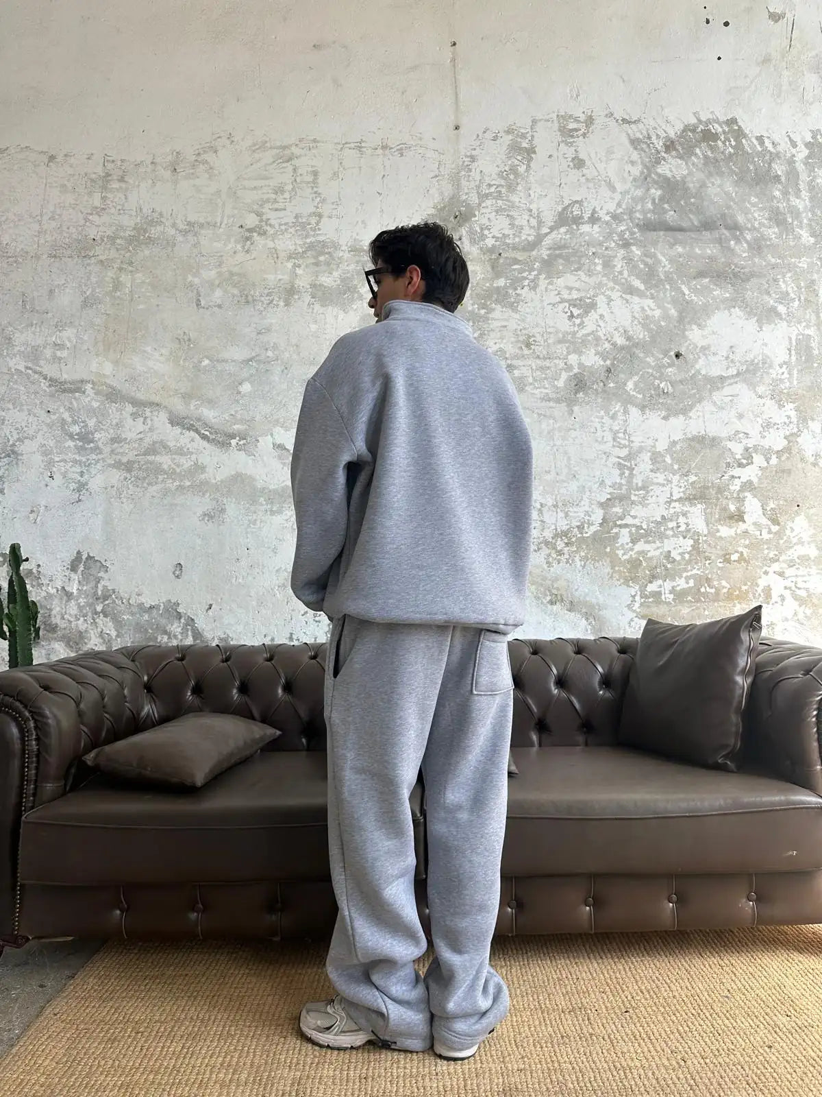Gray Oversized Basic Half Zipper