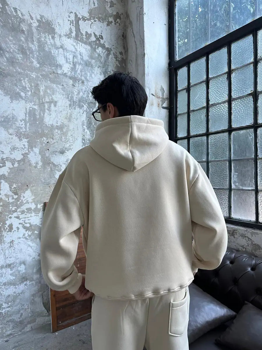 Beige Oversized Basic Hoodie