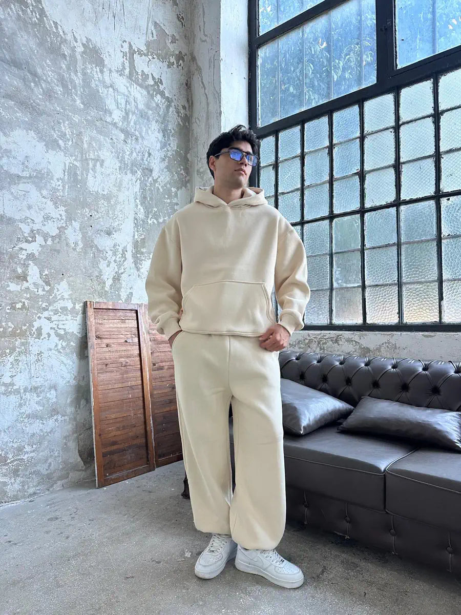 Beige Oversized Basic Hoodie