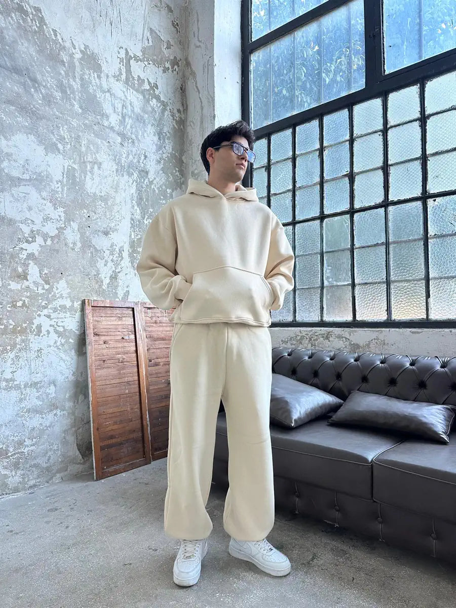 Beige Oversized Basic Hoodie