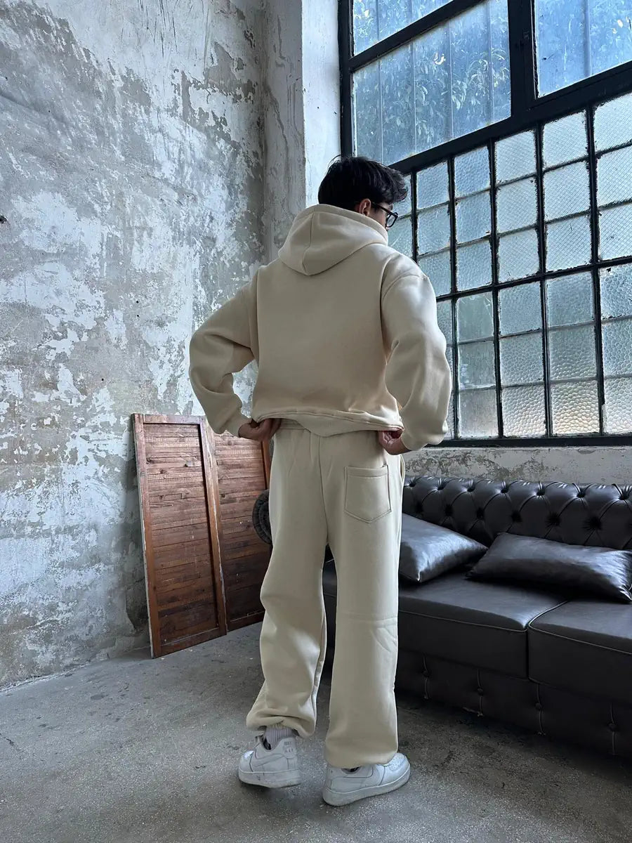 Beige Oversized Basic Hoodie