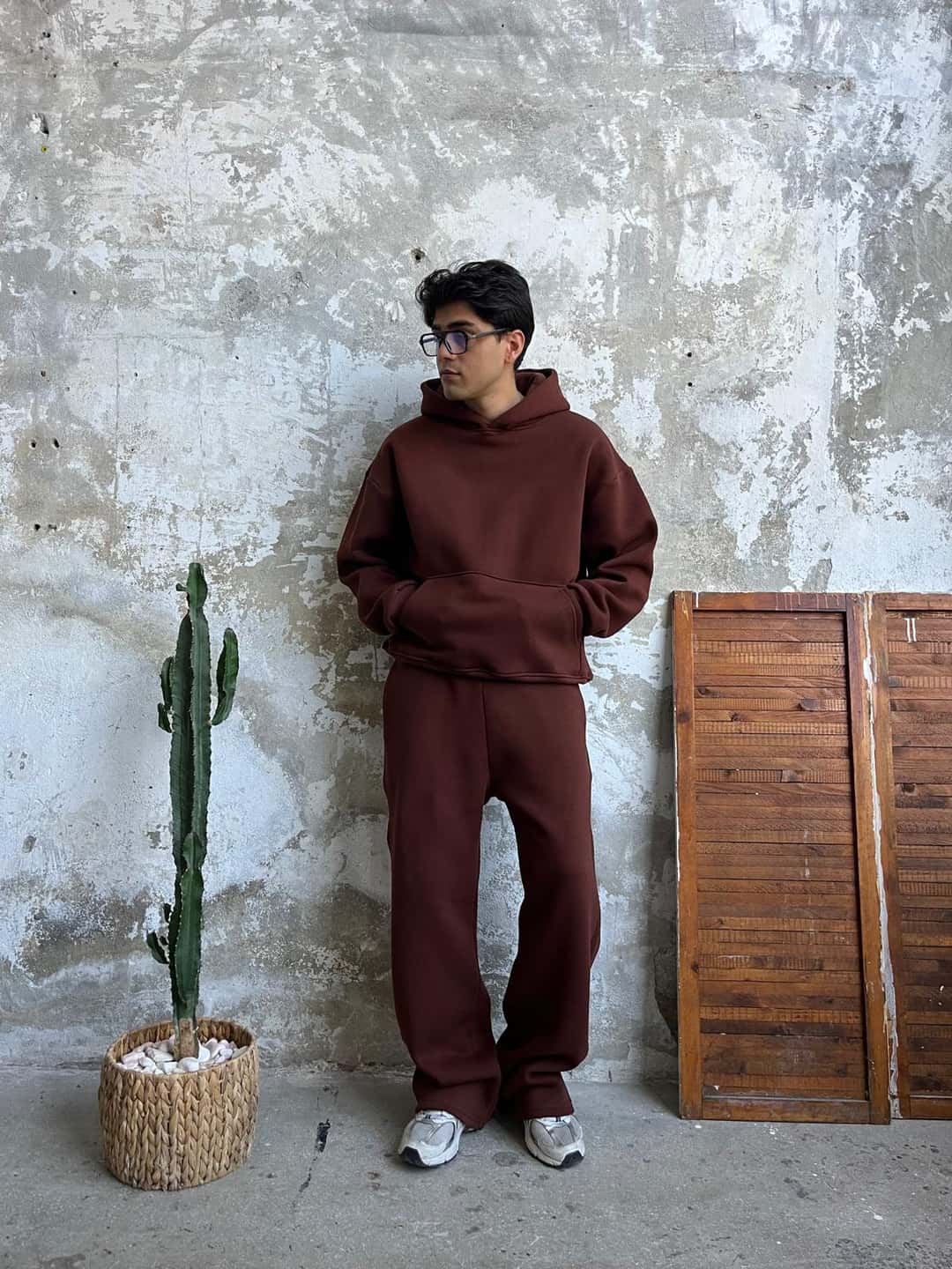 Brown Oversized Basic Hoodie