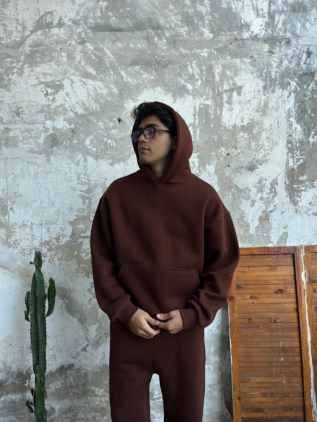 Brown Oversized Basic Hoodie