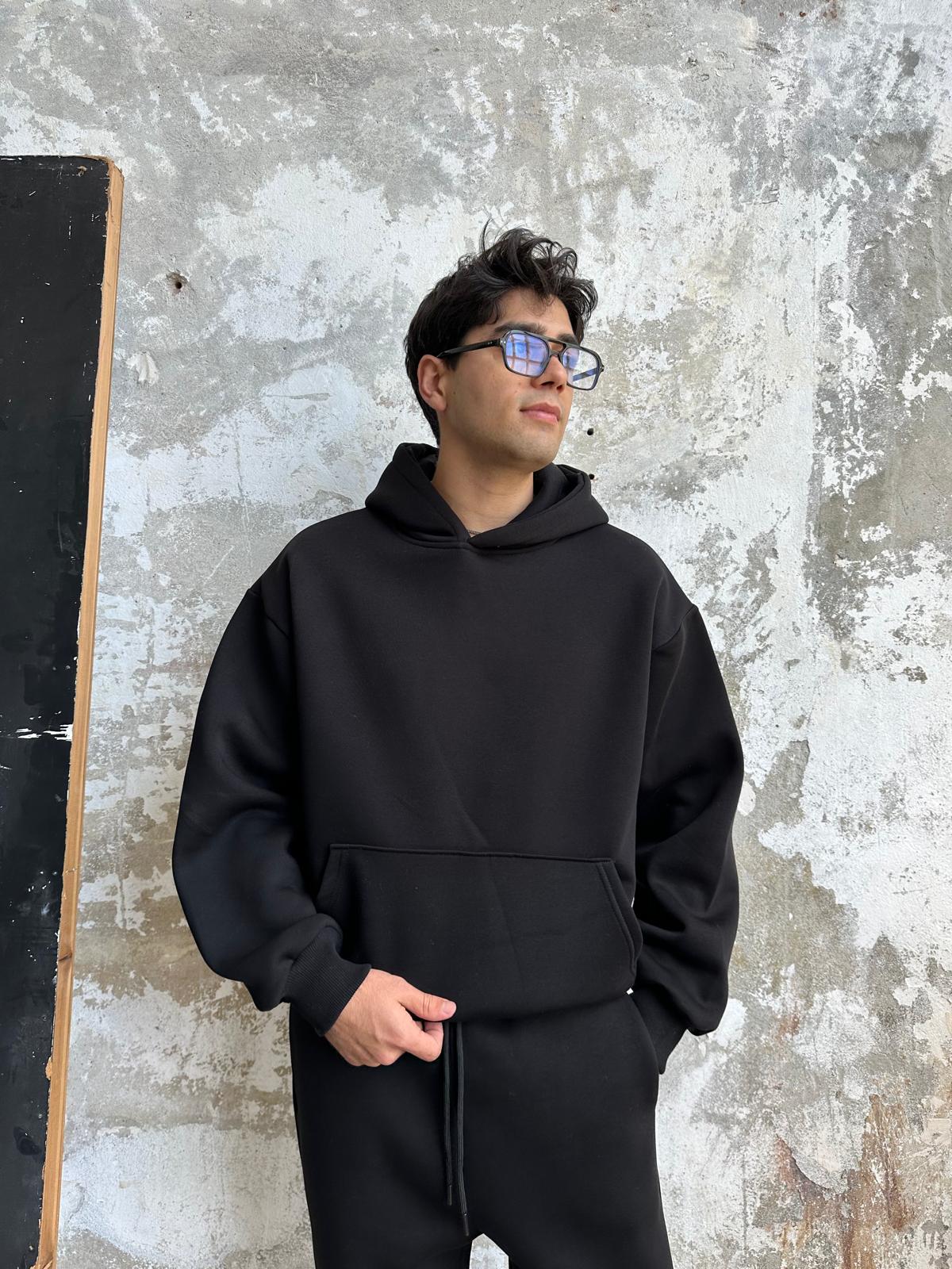 Black Oversized Basic Hoodie
