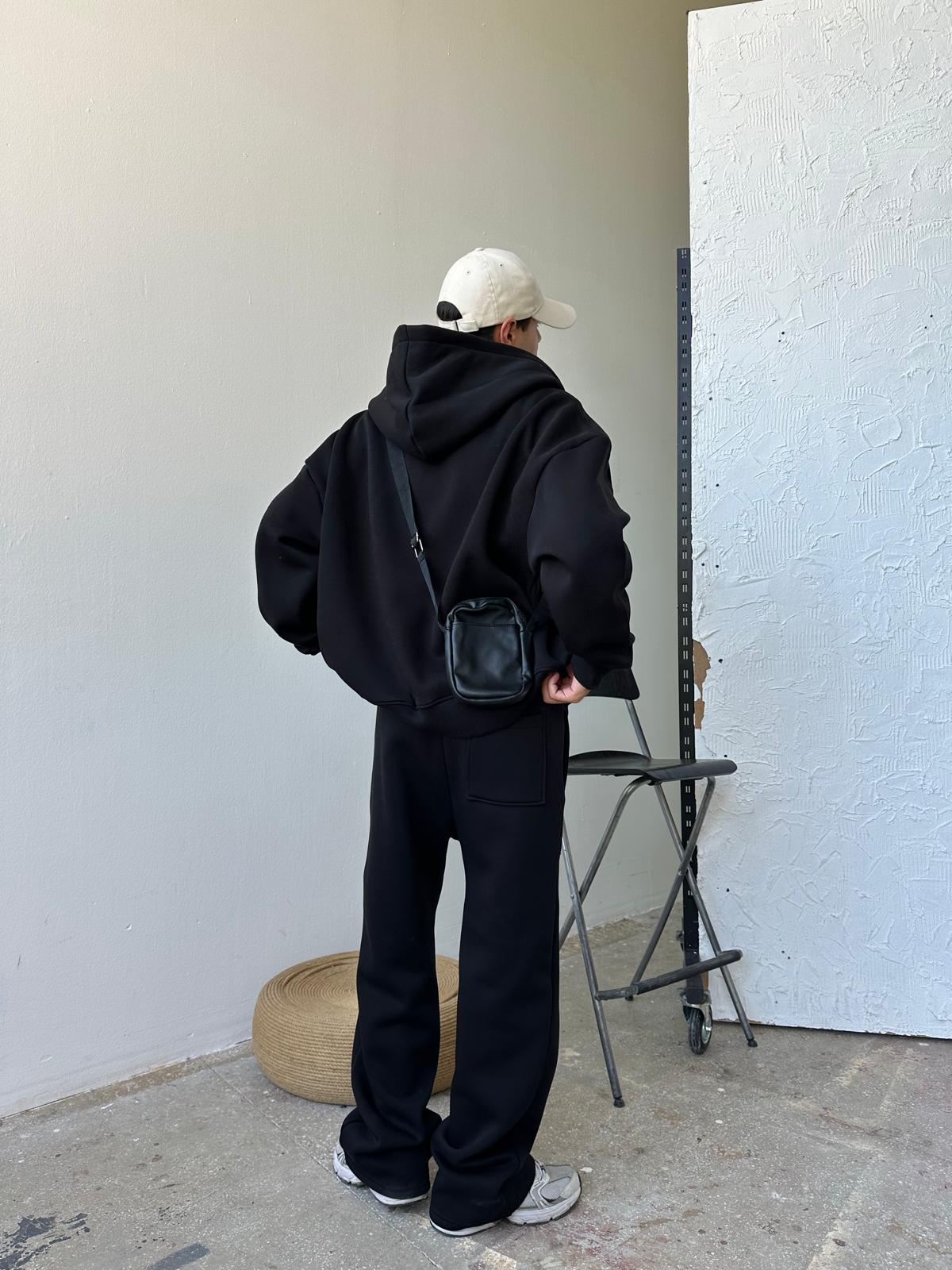 Black Oversized Basic Full Zipper