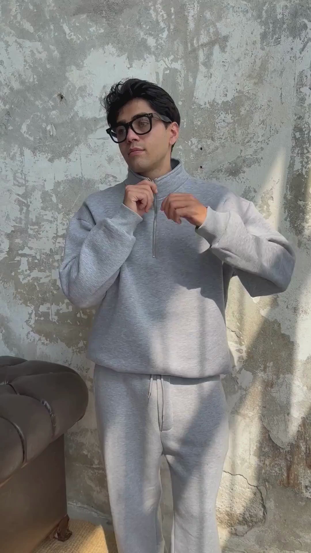 Essential Tracksuit Half Zipper/Sweatpants Set - Gray