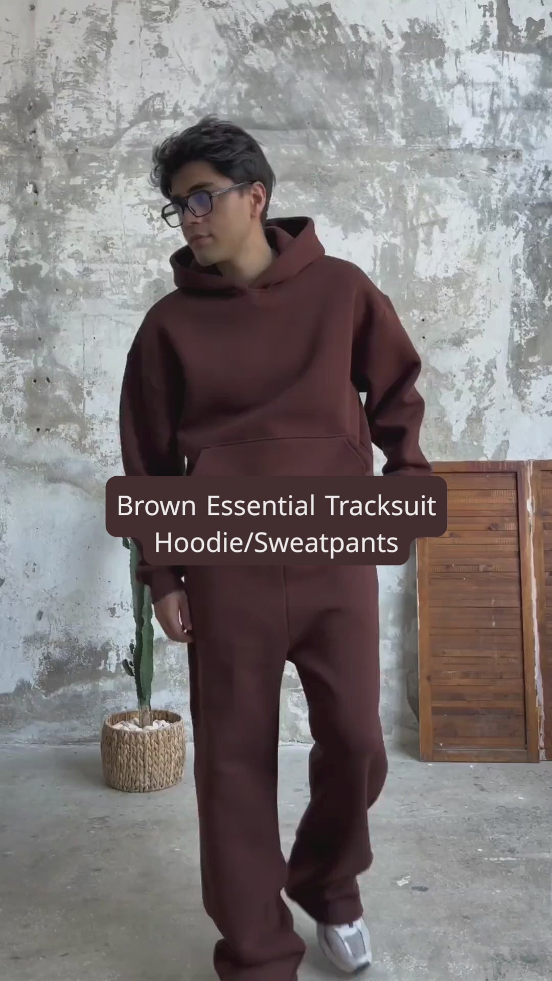 Essential Tracksuit Hoodie/Sweatpants Set - Brown